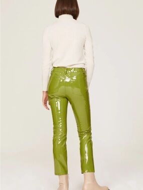 Simon Miller Vegan Patent Leather High Rise Crop Pants Green Size 30 NWT